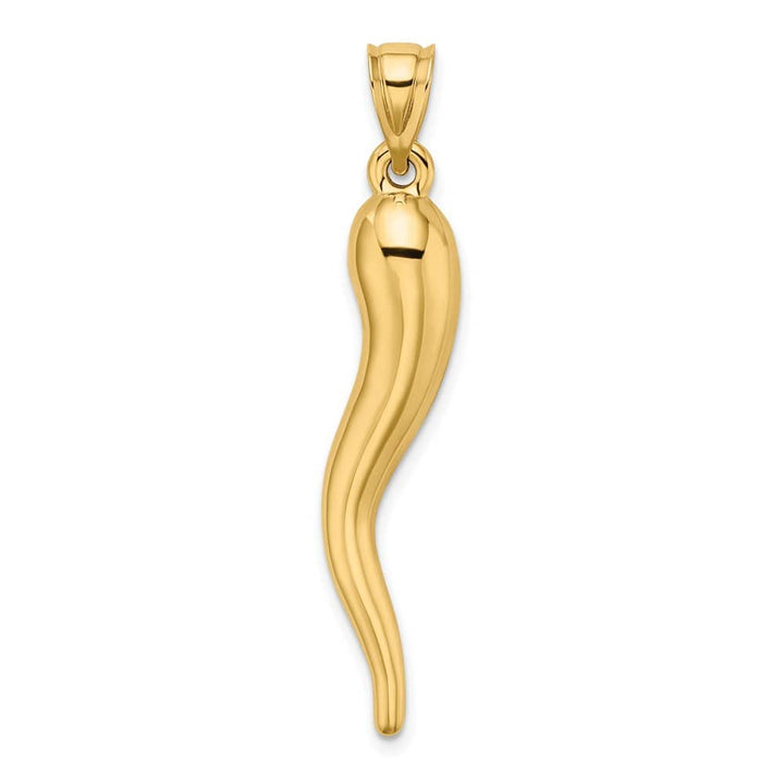 10K Yellow Gold Polished Extra Large X-Hollow 3-D Italian Horn Pendant