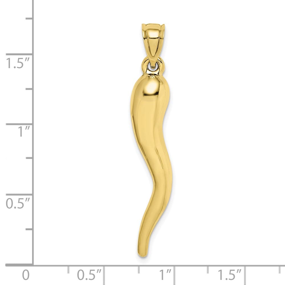 10K Yellow Gold Polished Extra Large X-Hollow 3-D Italian Horn Pendant