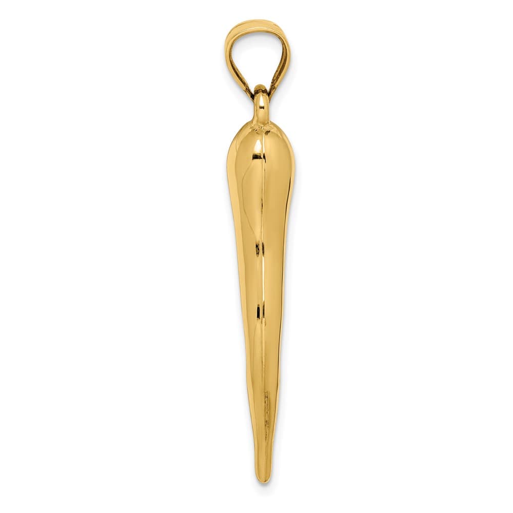 10K Yellow Gold Polished Extra Large X-Hollow 3-D Italian Horn Pendant