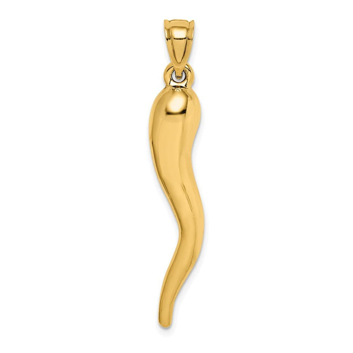 10K Yellow Gold Polished Extra Large X-Hollow 3-D Italian Horn Pendant