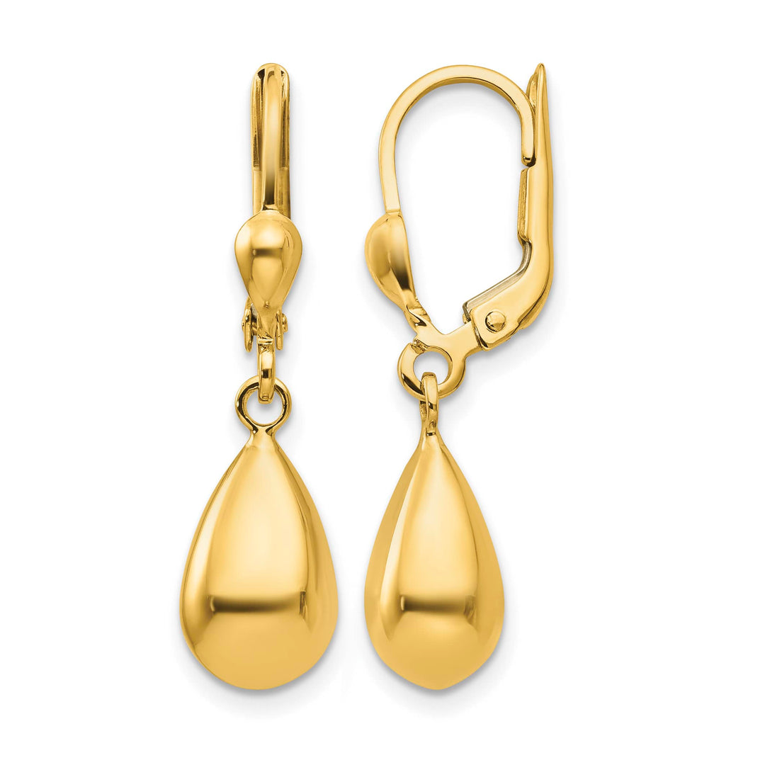 10k Yellow Gold Polished Fancy Teardrop Dangle Leverback Earrings