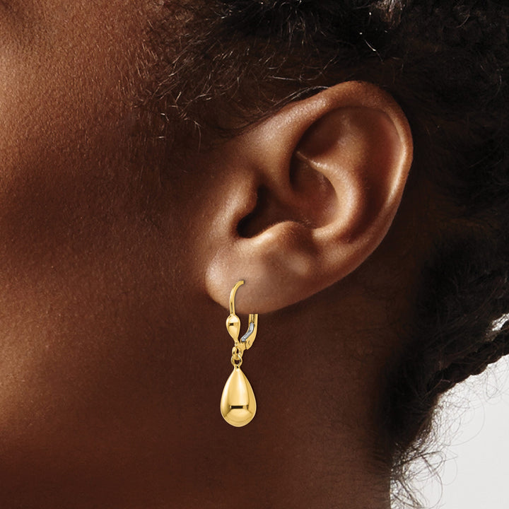 10k Yellow Gold Polished Fancy Teardrop Dangle Leverback Earrings