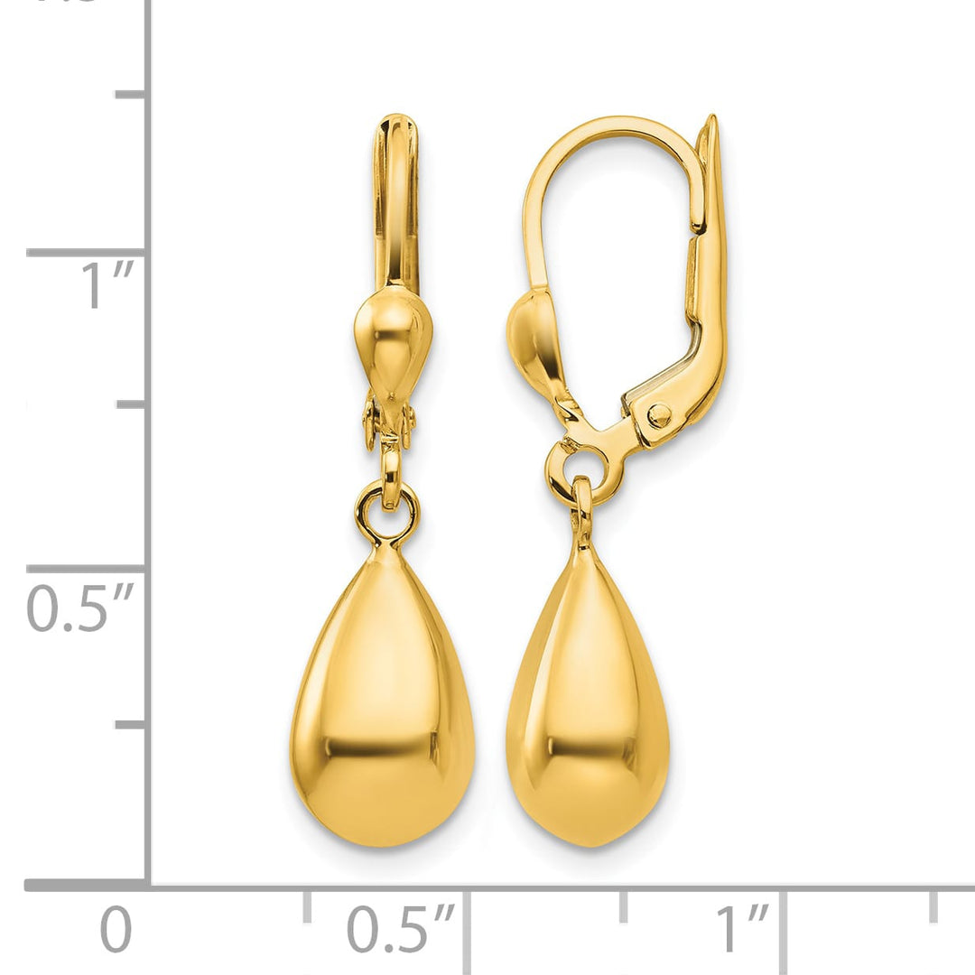 10k Yellow Gold Polished Fancy Teardrop Dangle Leverback Earrings