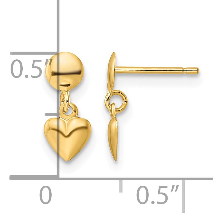 10k Yellow Gold Polished Heart Post Dangle Earrings