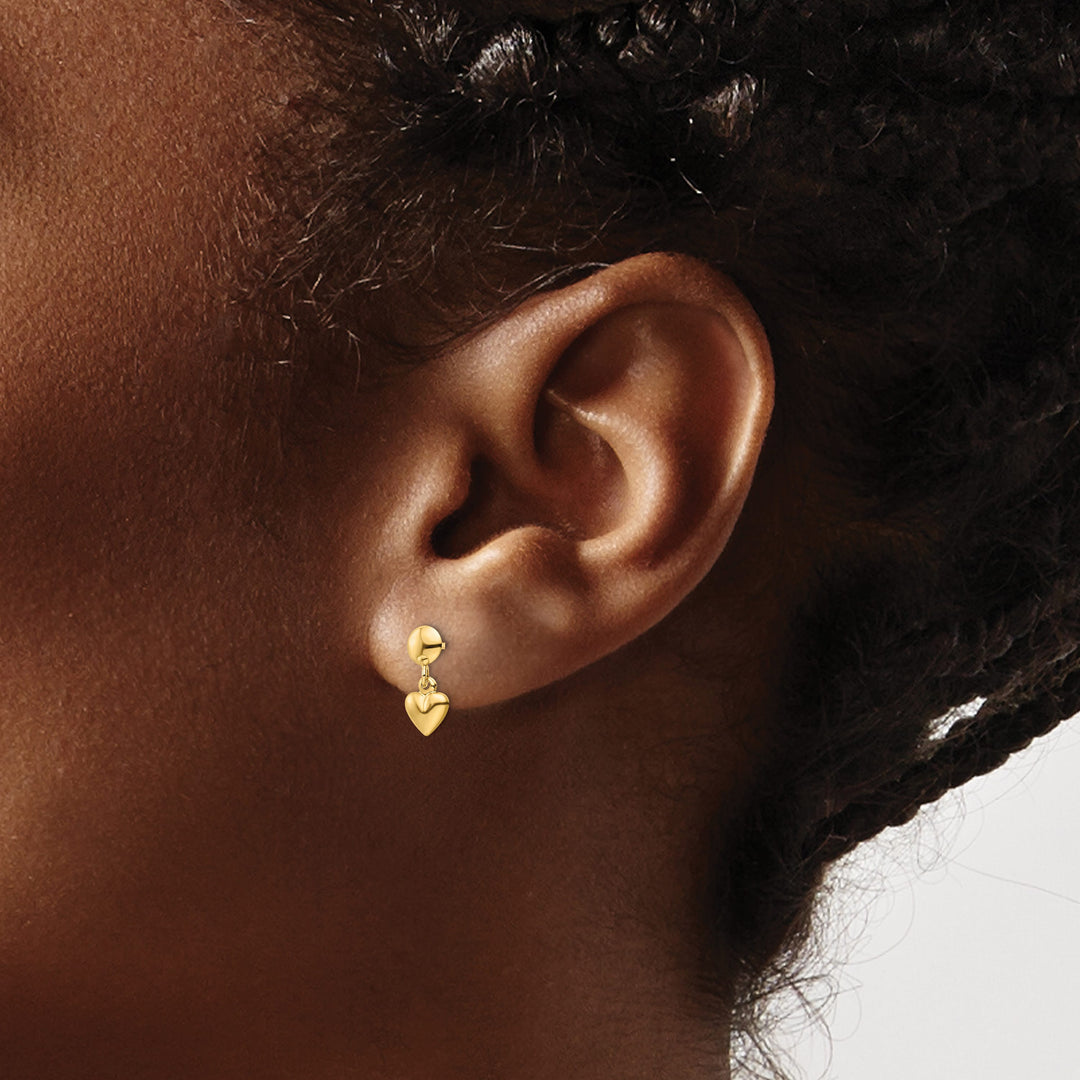 10k Yellow Gold Polished Heart Post Dangle Earrings