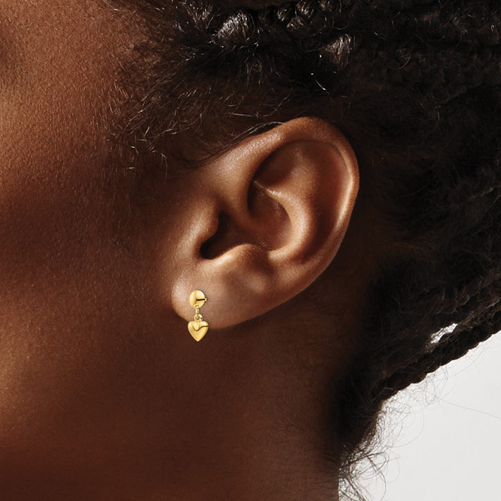 10k Yellow Gold Polished Heart Post Dangle Earrings