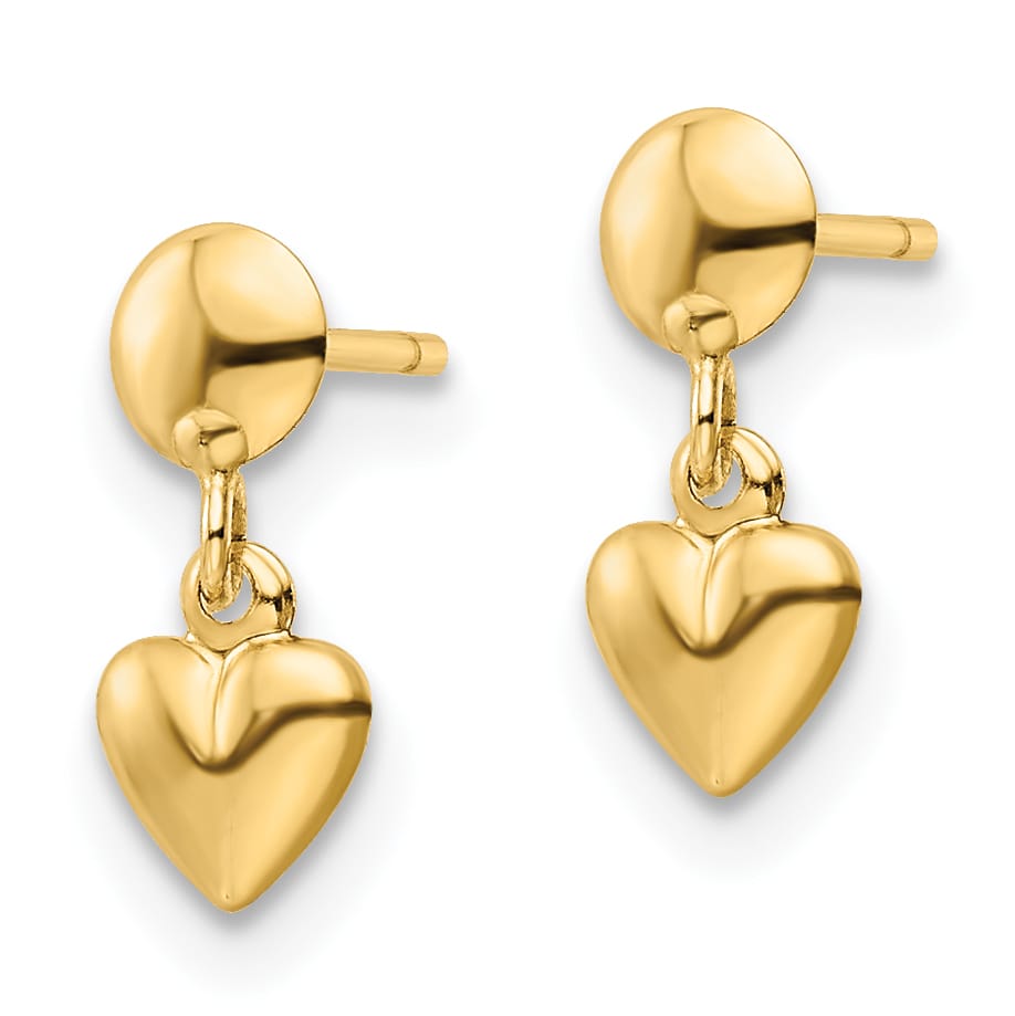 10k Yellow Gold Polished Heart Post Dangle Earrings