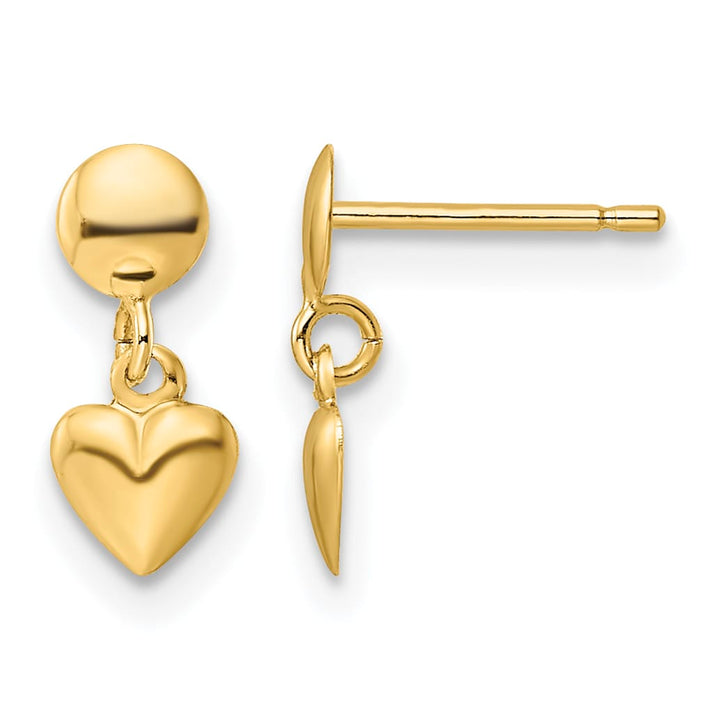 10k Yellow Gold Polished Heart Post Dangle Earrings