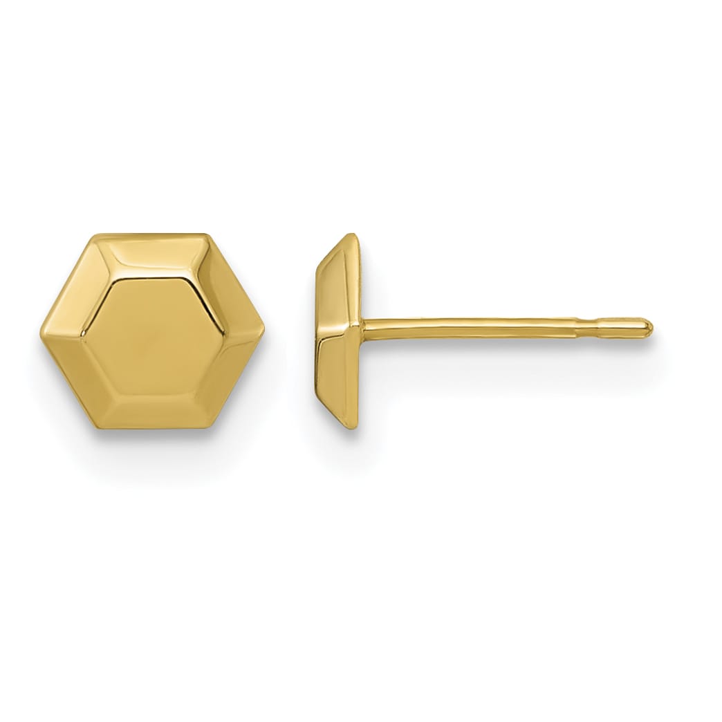 10k Yellow Gold Polished Hexagon Post Earrings