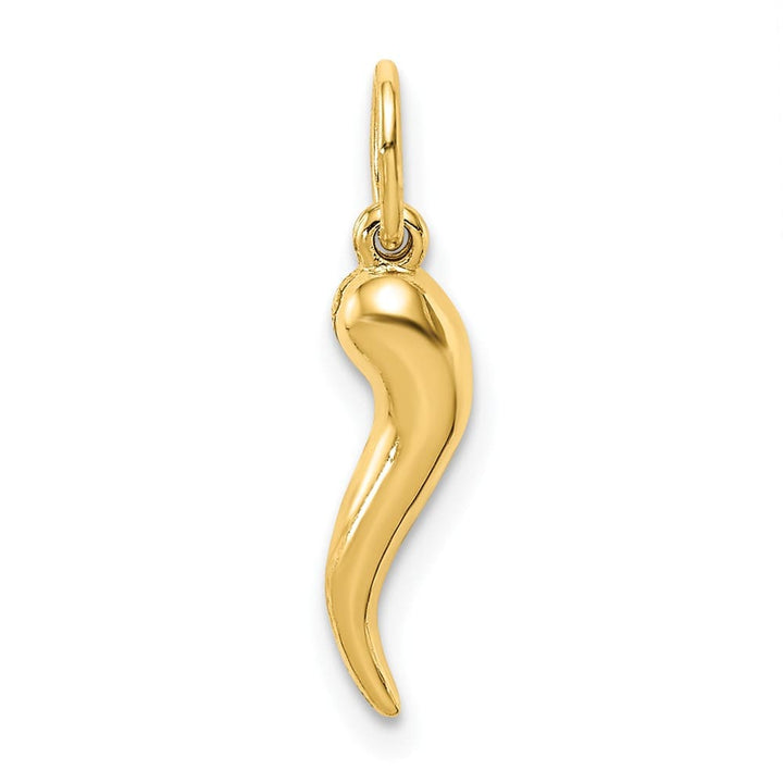 10K Yellow Gold Polished Hollow 3-D Small Italian Horn Pendant