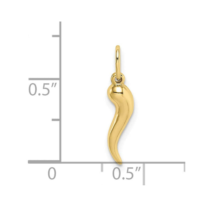 10K Yellow Gold Polished Hollow 3-D Small Italian Horn Pendant