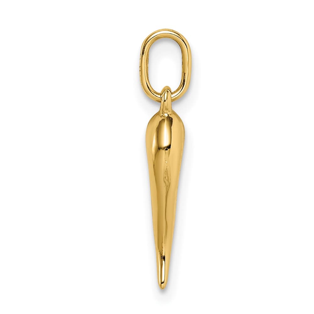 10K Yellow Gold Polished Hollow 3-D Small Italian Horn Pendant