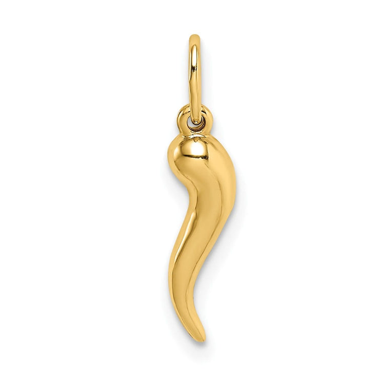 10K Yellow Gold Polished Hollow 3-D Small Italian Horn Pendant