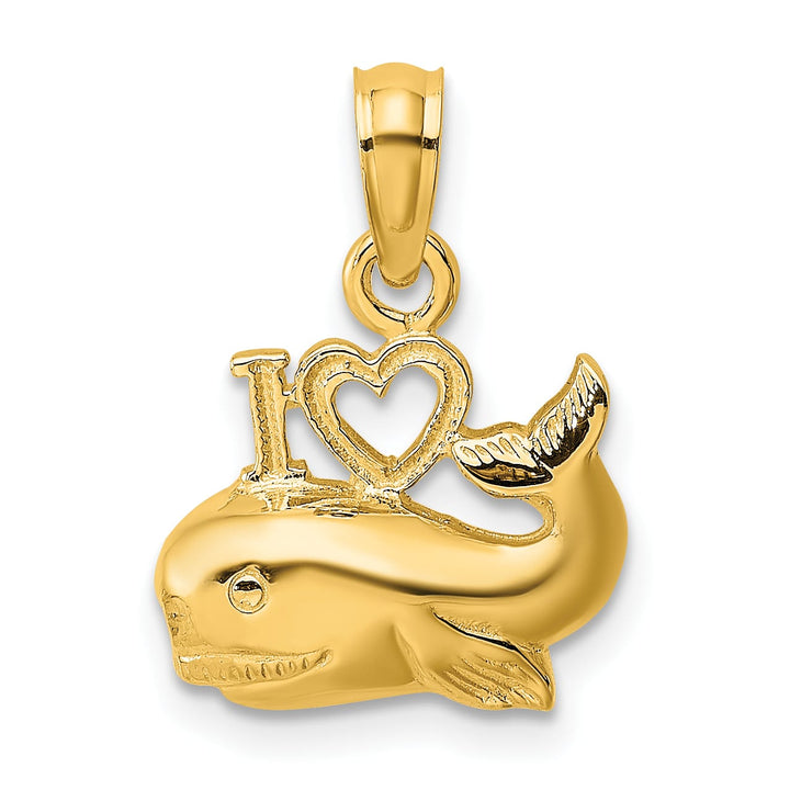 10K Yellow Gold Polished I Heart Whales Charm