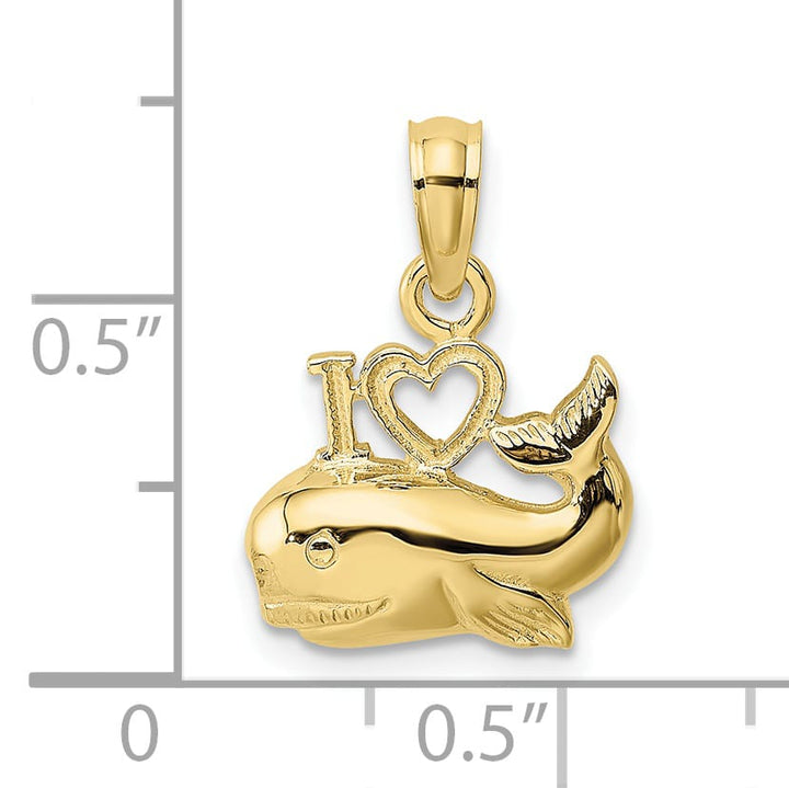 10K Yellow Gold Polished I Heart Whales Charm