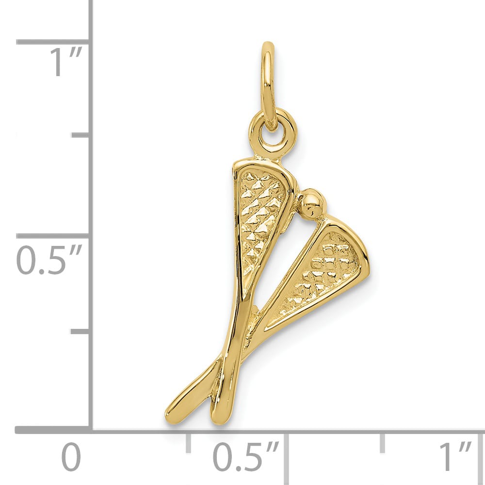 10K Yellow Gold Polished Lacrosse Sticks and Ball Charm