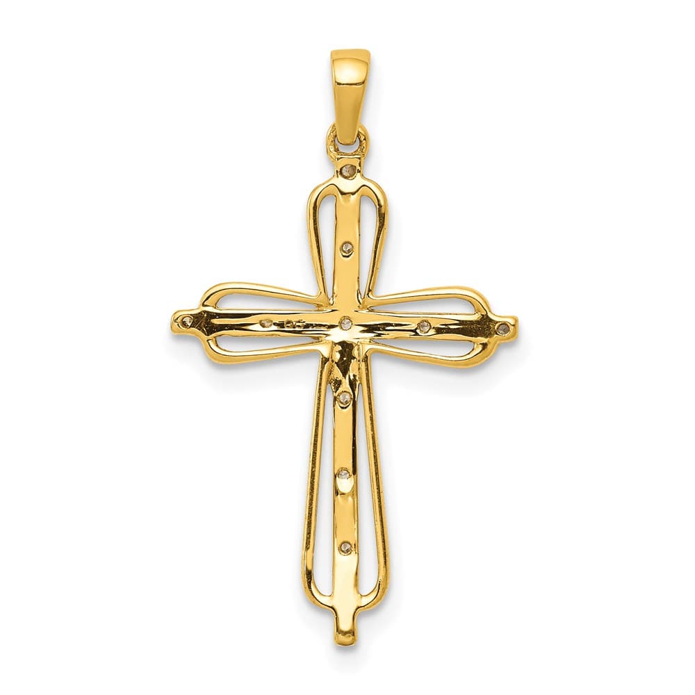 10K Yellow Gold Polished Large .03 ct Diamond Cross Pendant