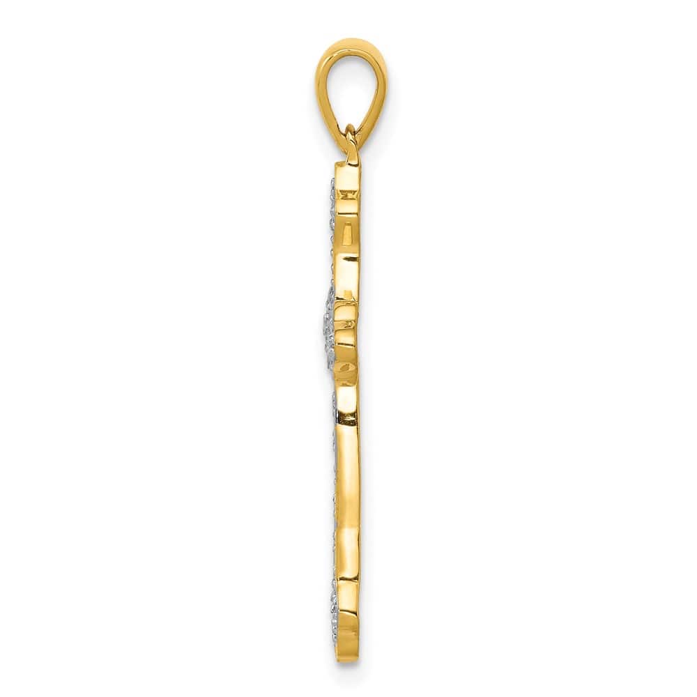 10K Yellow Gold Polished Large 1/10 ct Diamond Budded Cross Pendant