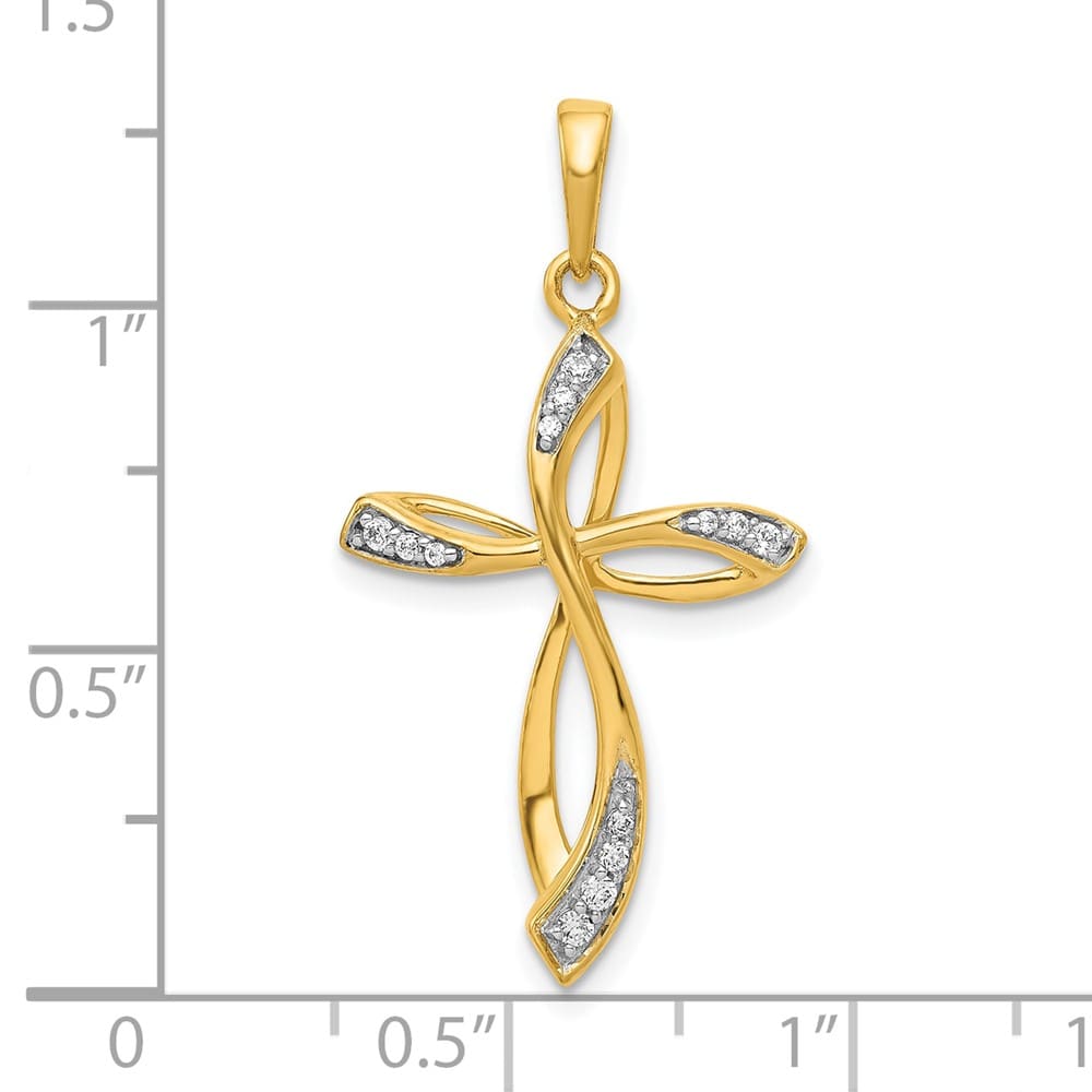 10K Yellow Gold Polished Large 1/10 ct Diamond Cross Pendant