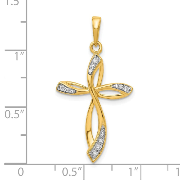 10K Yellow Gold Polished Large 1/10 ct Diamond Cross Pendant