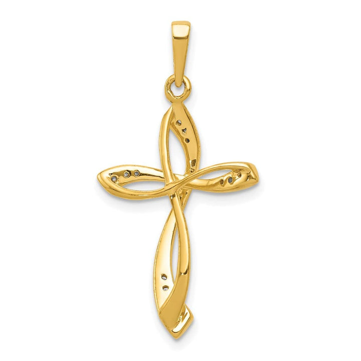 10K Yellow Gold Polished Large 1/10 ct Diamond Cross Pendant