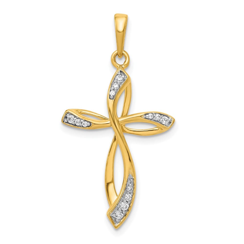 10K Yellow Gold Polished Large 1/10 ct Diamond Cross Pendant