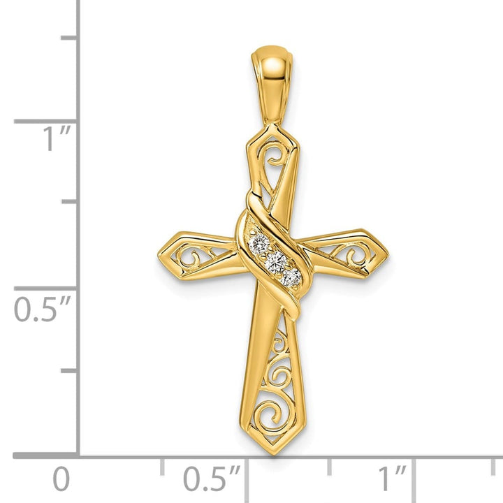 10K Yellow Gold Polished Large 1/20 ct Diamond Cross Pendant