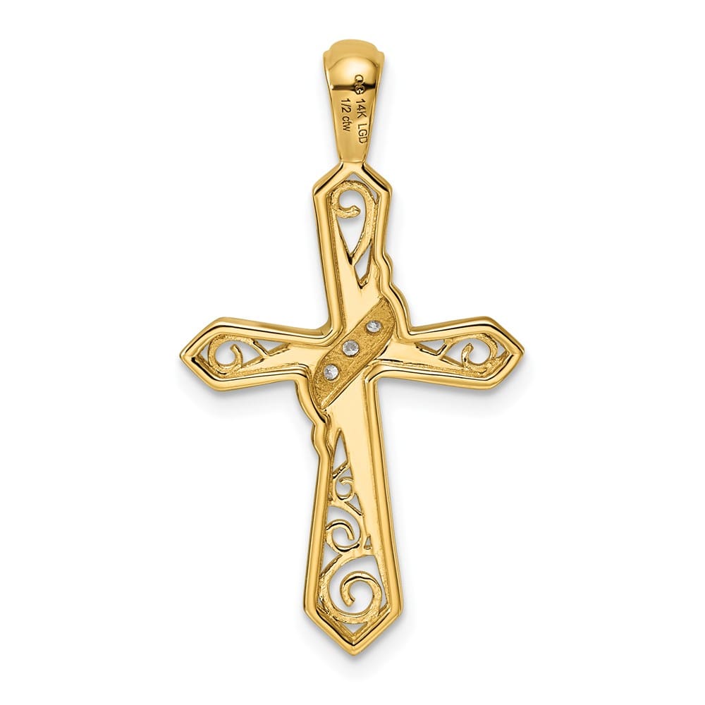 10K Yellow Gold Polished Large 1/20 ct Diamond Cross Pendant