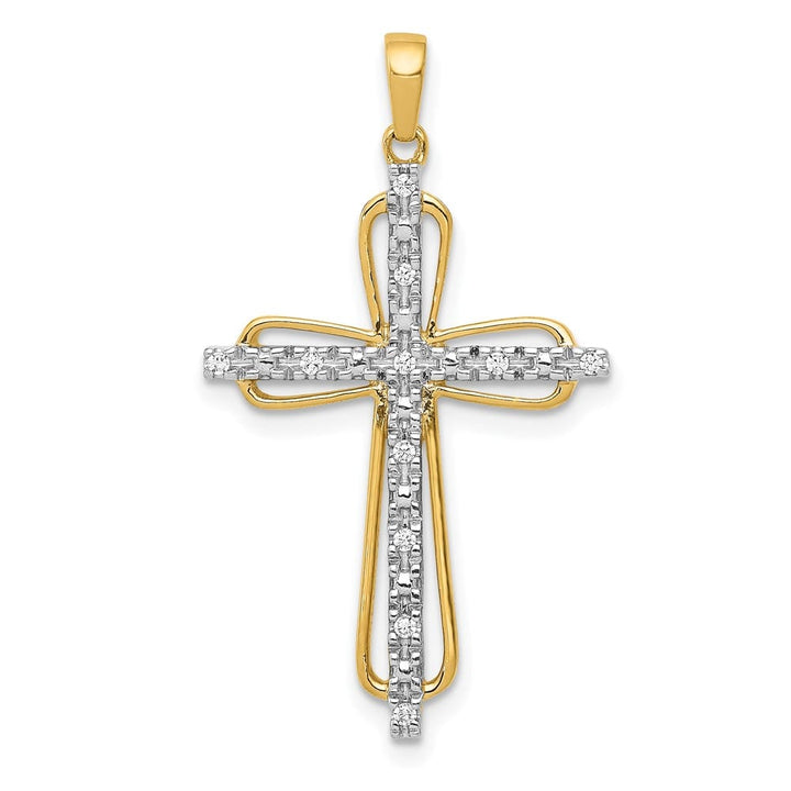 10K Yellow Gold Polished Large 1/20 ct Diamond Cross Pendant