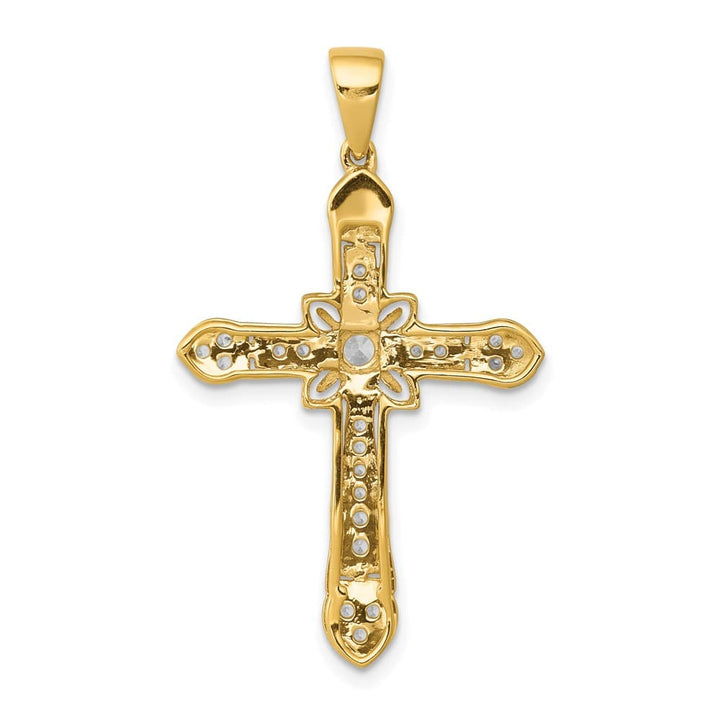 10K Yellow Gold Polished Large 1/3 ct Diamond Filigree Cross Pendant