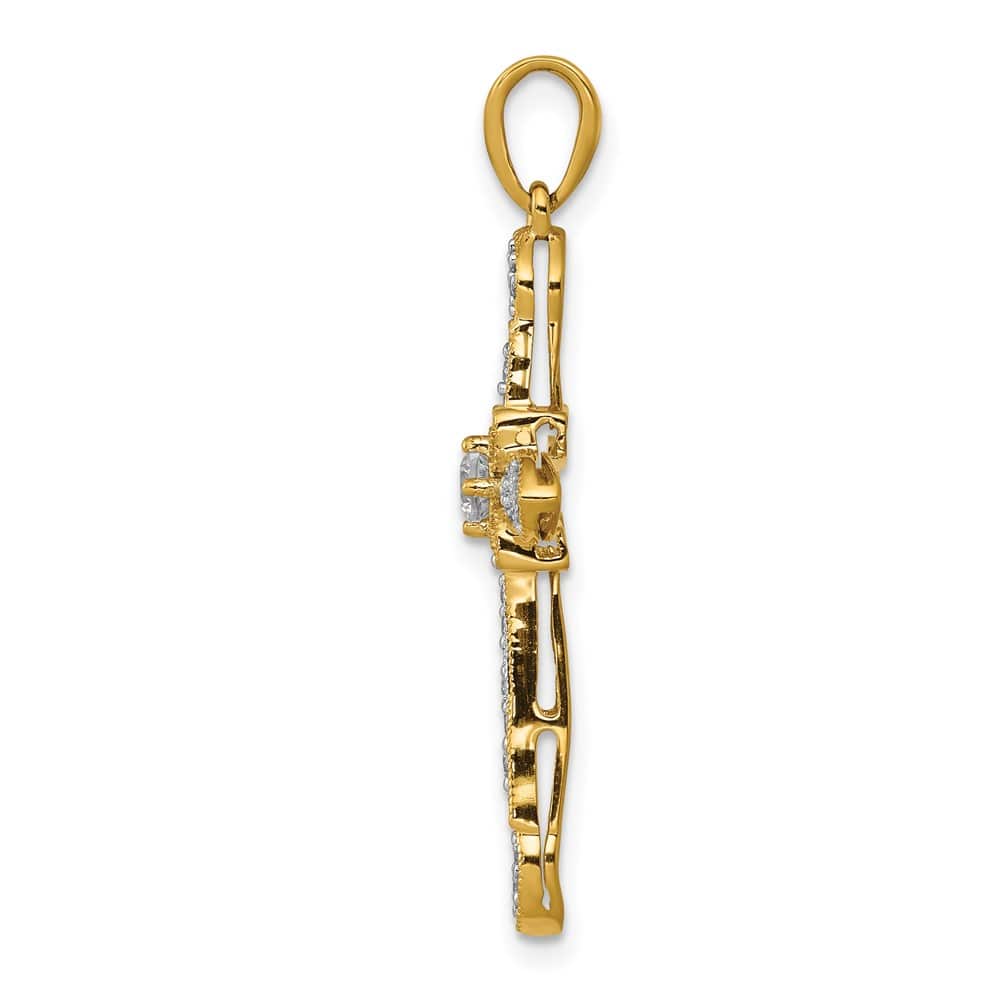 10K Yellow Gold Polished Large 1/3 ct Diamond Filigree Cross Pendant
