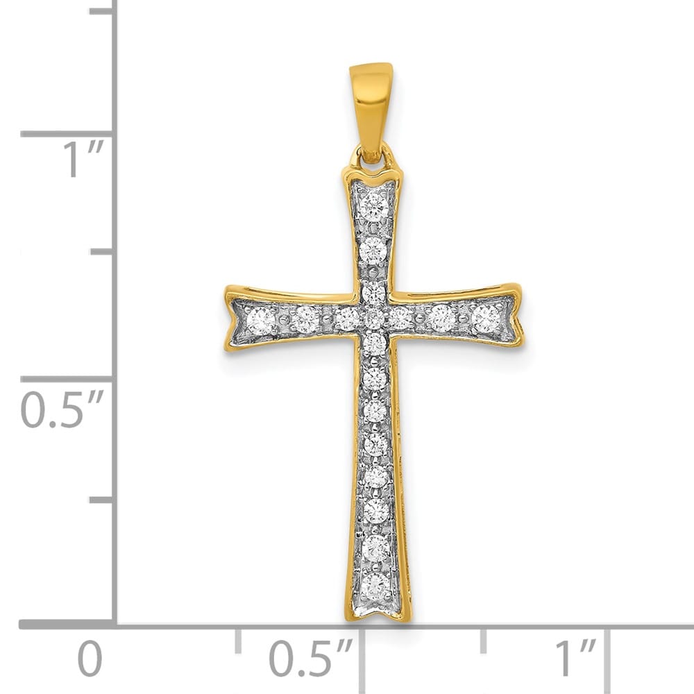 10K Yellow Gold Polished Large 1/5 ct Diamond Cross Pendant
