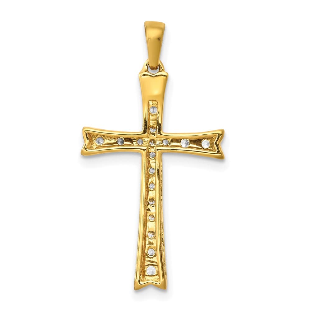 10K Yellow Gold Polished Large 1/5 ct Diamond Cross Pendant