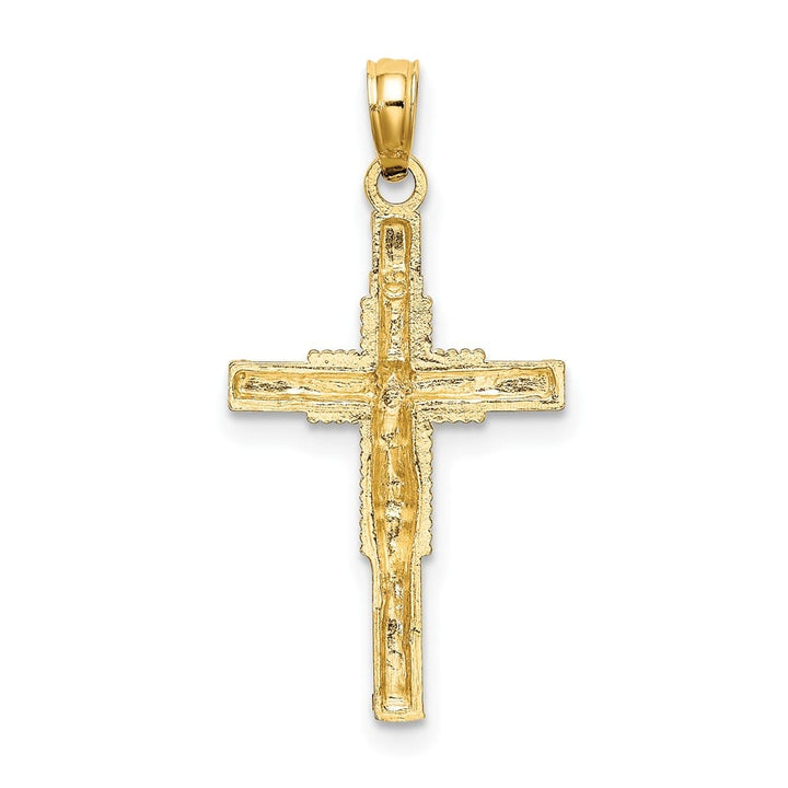 10K Yellow Gold Polished Large Beaded Accent Latin Crucifix Charm