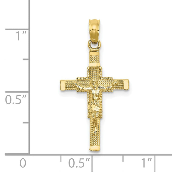 10K Yellow Gold Polished Large Beaded Accent Latin Crucifix Charm