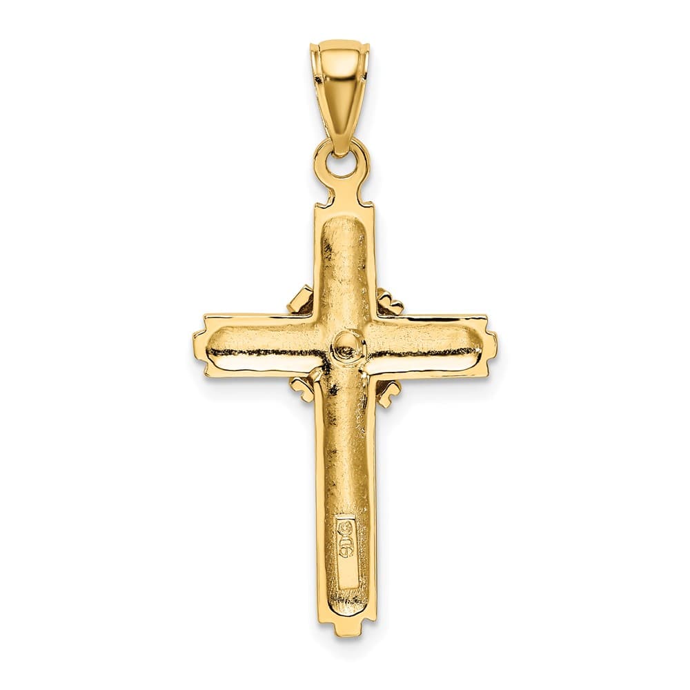 10K Yellow Gold Polished Large Beaded Center Design Latin Cross Charm