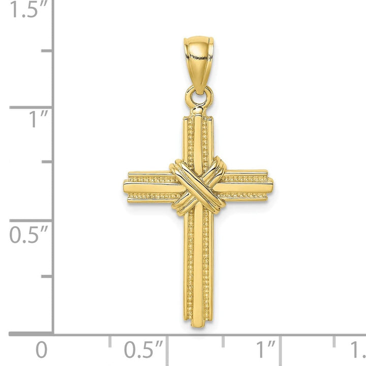10K Yellow Gold Polished Large Beaded Center Design Latin Cross Charm