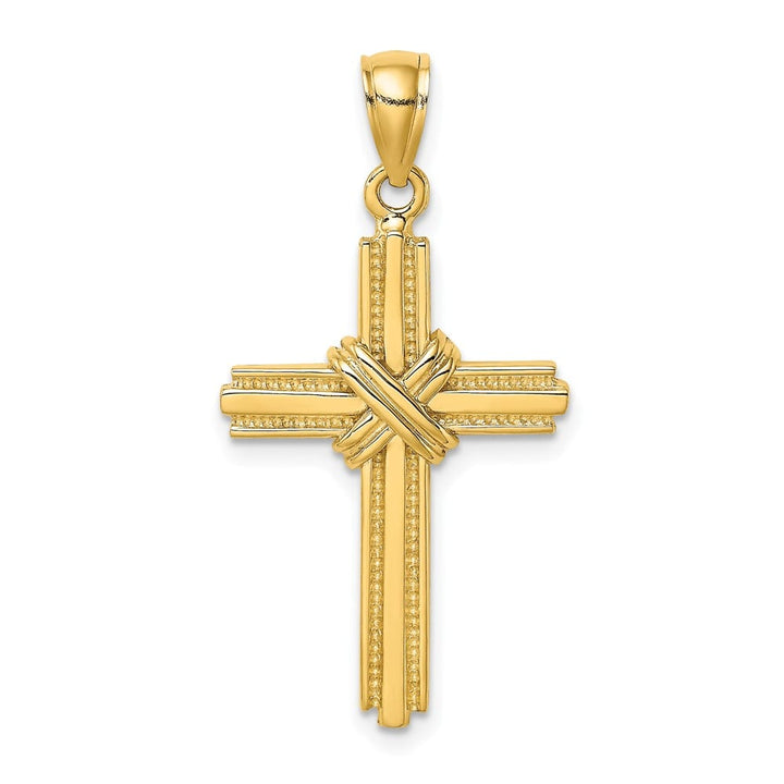 10K Yellow Gold Polished Large Beaded Center Design Latin Cross Charm