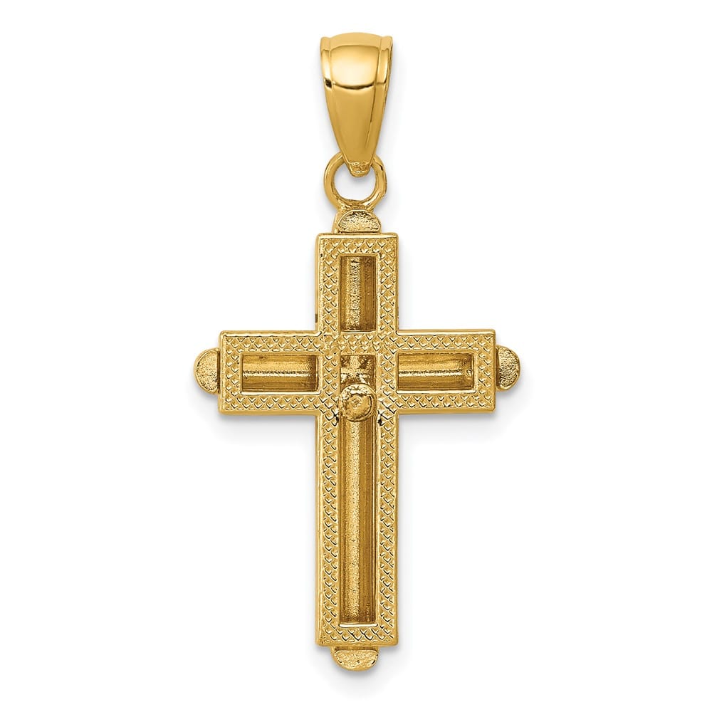 10K Yellow Gold Polished Large Beveled Stick Cross with Frame Pendant