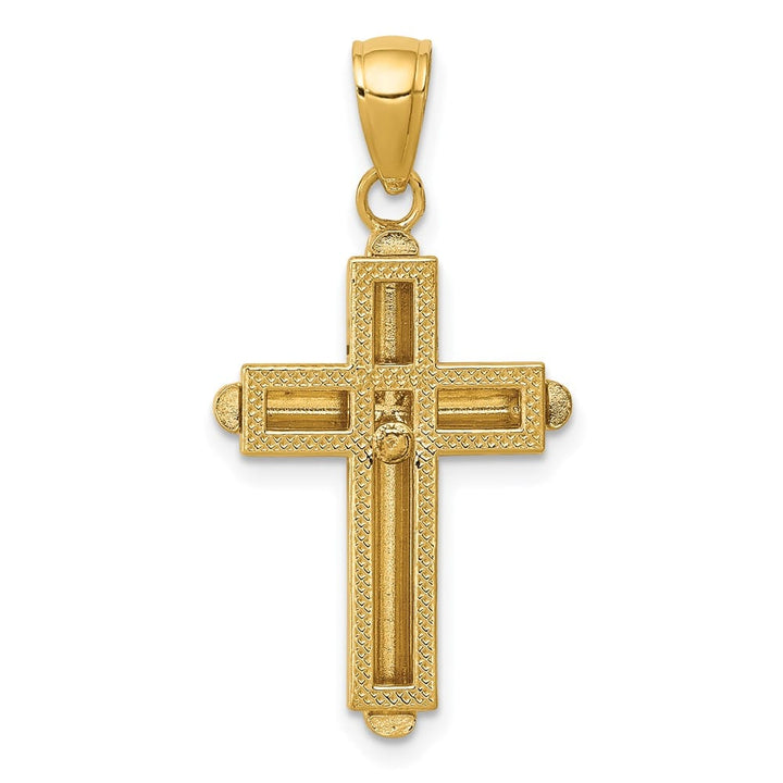 10K Yellow Gold Polished Large Beveled Stick Cross with Frame Pendant