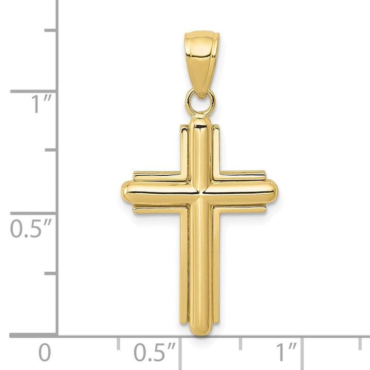 10K Yellow Gold Polished Large Beveled Stick Cross with Frame Pendant