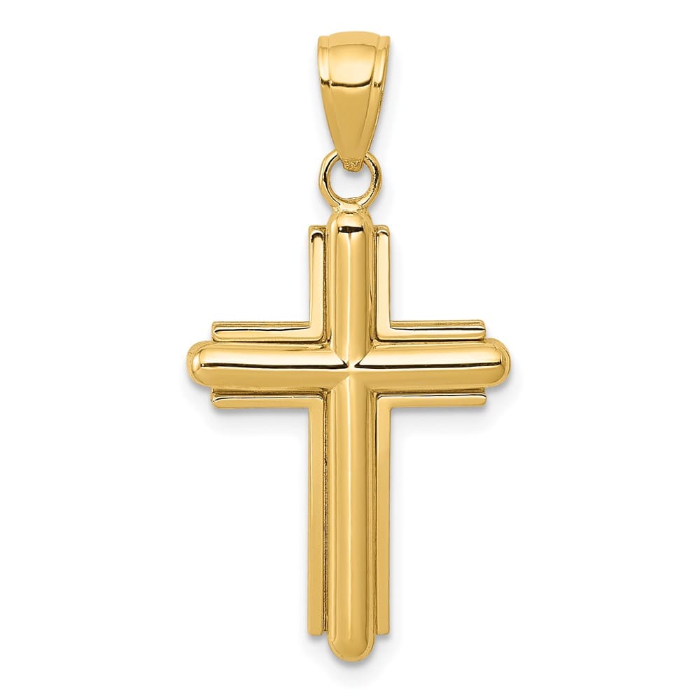 10K Yellow Gold Polished Large Beveled Stick Cross with Frame Pendant