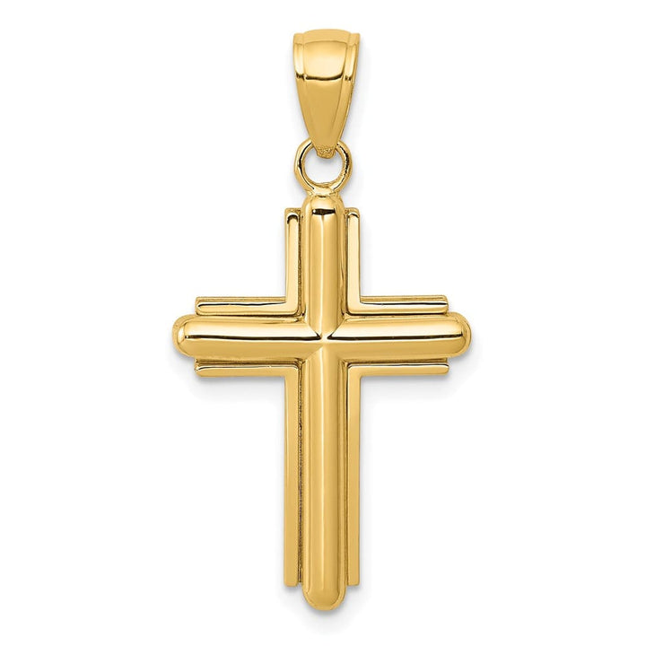 10K Yellow Gold Polished Large Beveled Stick Cross with Frame Pendant