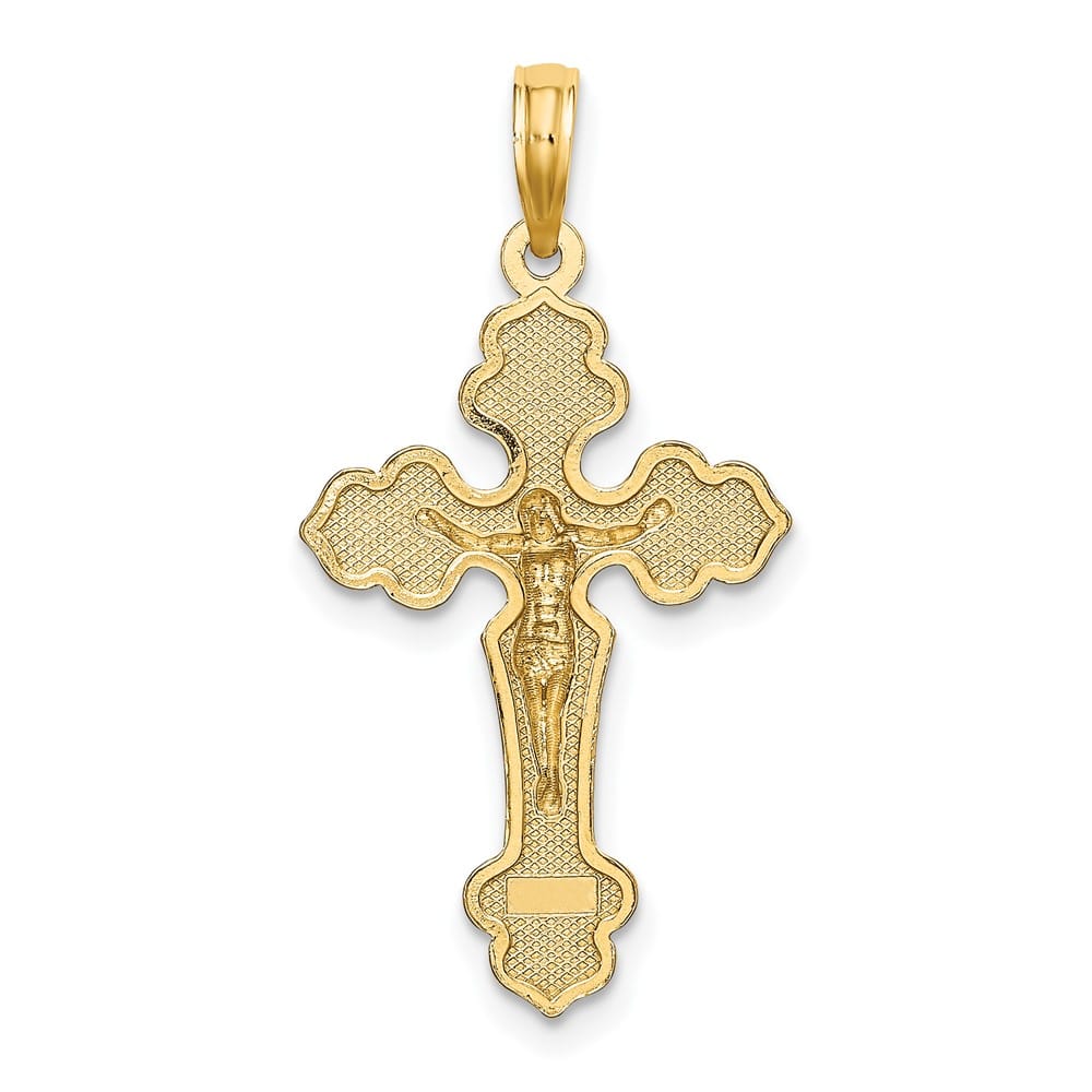 10K Yellow Gold Polished Large Budded Crucifix with Fancy Tips Charm