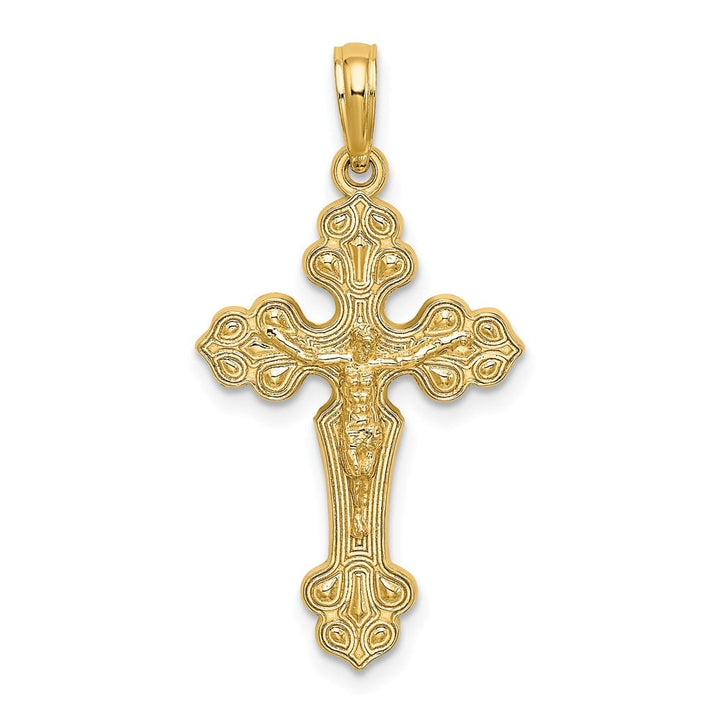 10K Yellow Gold Polished Large Budded Crucifix with Fancy Tips Charm