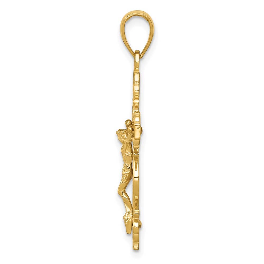 10K Yellow Gold Polished Large Crucifix with Lace Trim Pendant