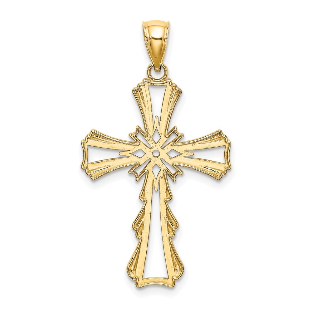 10K Yellow Gold Polished Large Cut-Out with Teardrop Sides Cross Charm