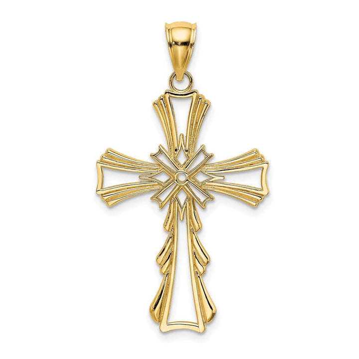10K Yellow Gold Polished Large Cut-Out with Teardrop Sides Cross Charm