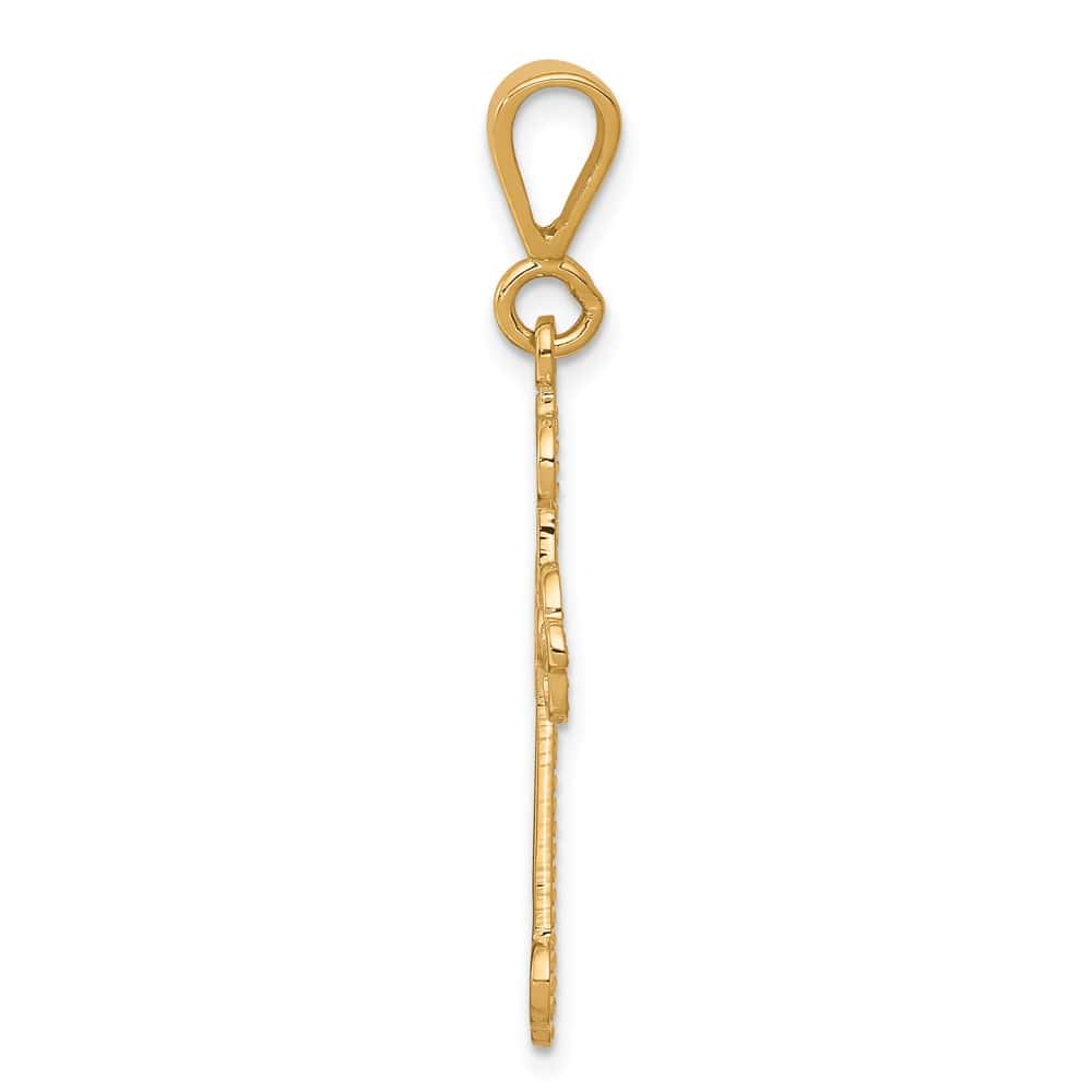 10K Yellow Gold Polished Large Fancy Budded Fleur de Lis Cross Charm