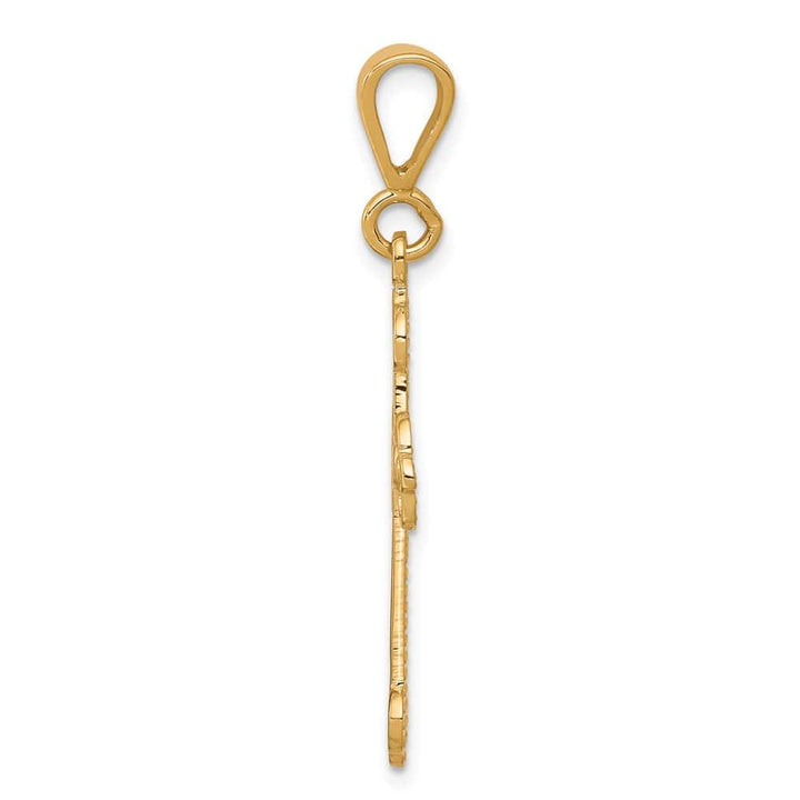 10K Yellow Gold Polished Large Fancy Budded Fleur de Lis Cross Charm